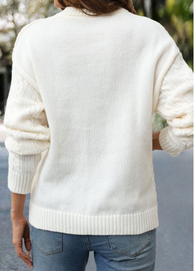 Beige tops,Plain Color tops,Patchwork Beige Round Neck Long Sleeve Sweater