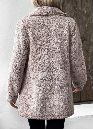 Gray Brown tops,Plain Color tops,Button Gray Brown Turn Down Collar Long Sleeve Coat