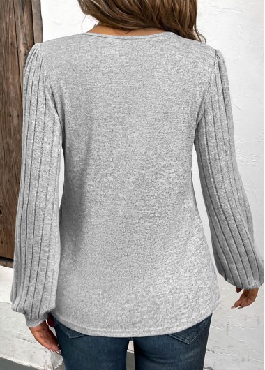 Light Grey plus size,Plain Color plus size,ROTITA Plus Size Patchwork Light Grey V Neck T Shirt
