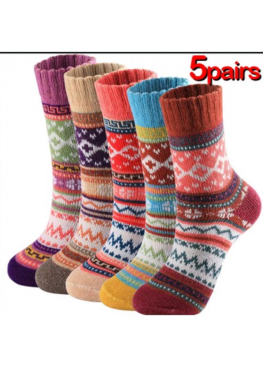Multi Color accessories,Geometric accessories,Christmas Geometric Print Multi Color Mid Calf Socks