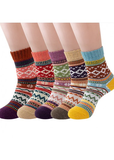 Multi Color accessories,Geometric accessories,Christmas Geometric Print Multi Color Mid Calf Socks