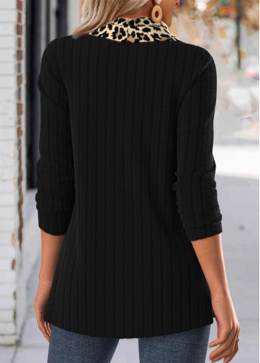Black tops,Leopard tops,ROTITA Tassel Leopard Black Long Sleeve T Shirt