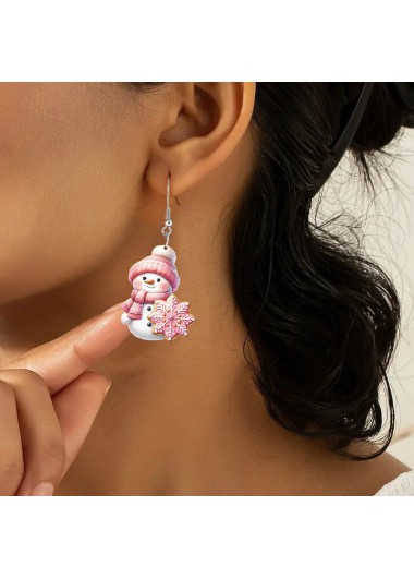 Pink jewelry,Christmas jewelry,Christmas Snowflake Pink Snowman Design Earrings