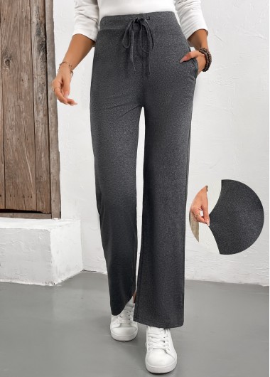 Grey bottoms,Plain Color bottoms,Drawstring Grey Drawastring High Waisted Pants