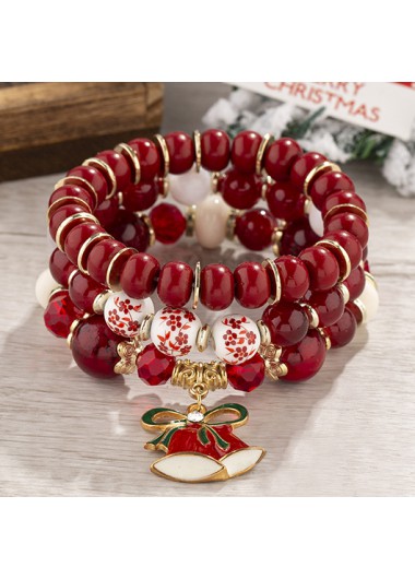 Red jewelry,Geometric jewelry,Christmas Bow Red Glass Beaded Bracelet Set
