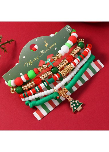 Multi Color jewelry,Christmas jewelry,Christmas Multi Color Beaded Alloy Bracelet Set