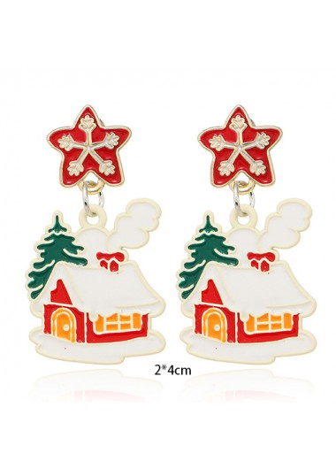 Red jewelry,Christmas jewelry,Plants jewelry,Christmas House Star Red Alloy Earrings