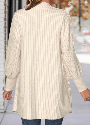 Beige tops,Plain Color tops,ROTITA Lace Beige Long Sleeve Button Coat