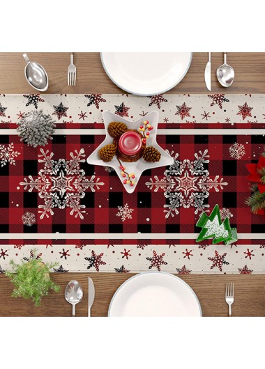 Wine Red accessories,Christmas accessories,Christmas Snowflake Print Wine Red Table Runner