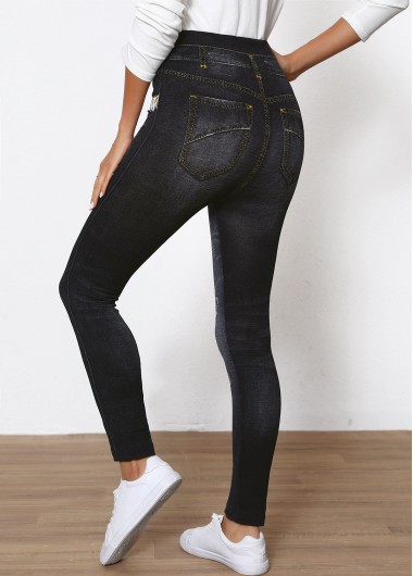 Black bottoms,Animal Print bottoms,Butterfly Print Black High Waisted Elastic Waist Leggings