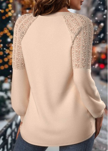 Skin Color plus size,Christmas plus size,ROTITA Christmas Plus Size Lace Skin Color Round Neck Sweatshirt