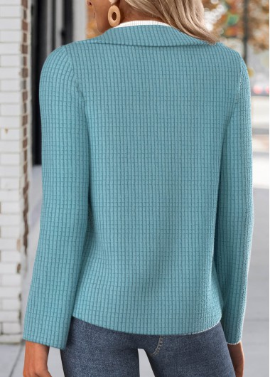 Neon Blue tops,Plain Color tops,ROTITA Textured Fabric Neon Blue Turn Down Collar Coat