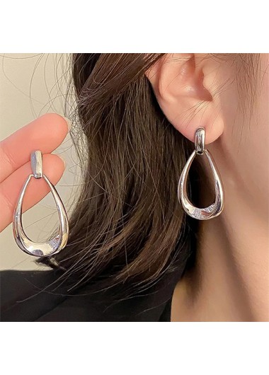 Silver jewelry,Geometric jewelry,Droplet Design Geometric Hollow Silver Earrings