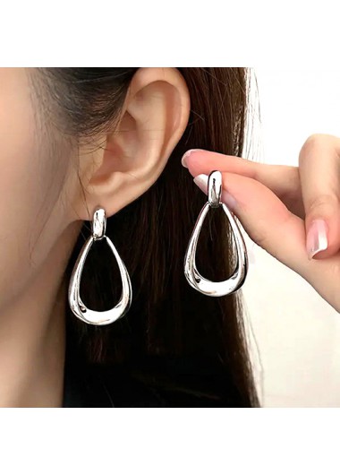 Silver jewelry,Geometric jewelry,Droplet Design Geometric Hollow Silver Earrings