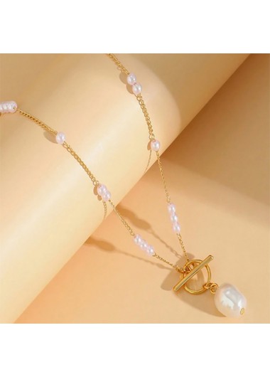 Golden jewelry,Geometric jewelry,Geometric Pearl Design Golden Alloy Necklace