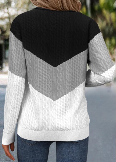 Black plus size,Contrast Color plus size,ROTITA Plus Size Jacquard Black Turn Down Collar Sweatshirt
