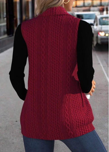 Wine Red plus size,Plain Color plus size,ROTITA Plus Size Jacquard Wine Red Stand Collar Sleeveless Waistcoat