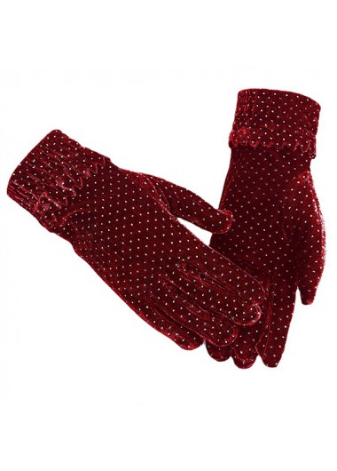 Wine Red accessories,Dot accessories,Polka Dot Wine Red Polyester Gloves