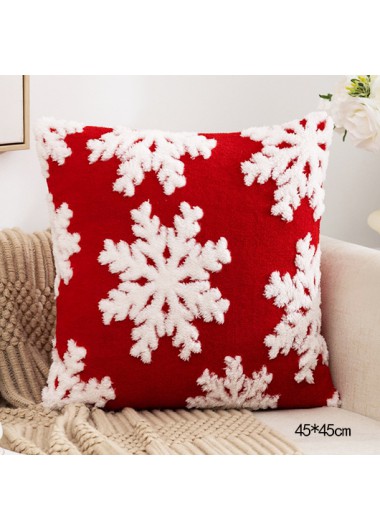 Red accessories,Christmas accessories,Christmas Snowflake Print Red Decorative Pillow Without Pillow Core