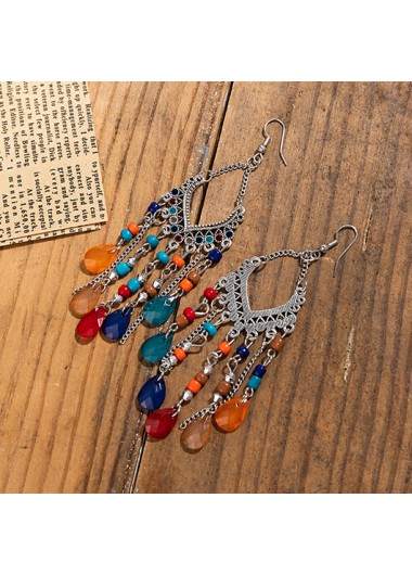 Multi Color jewelry,Geometric jewelry,Multi Color Tassel Alloy Beaded Earrings