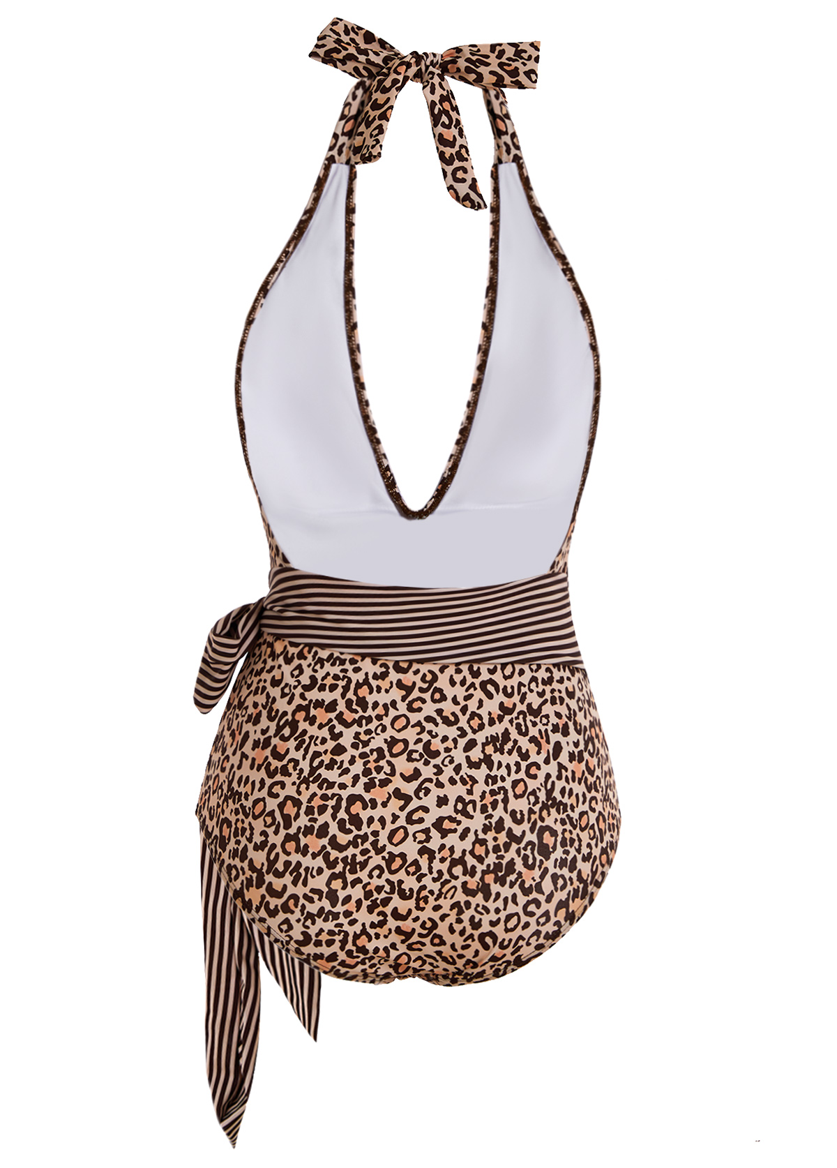 Leopard swimwear,ROTITA Halter Leopard Print Belted One Piece Swimwear