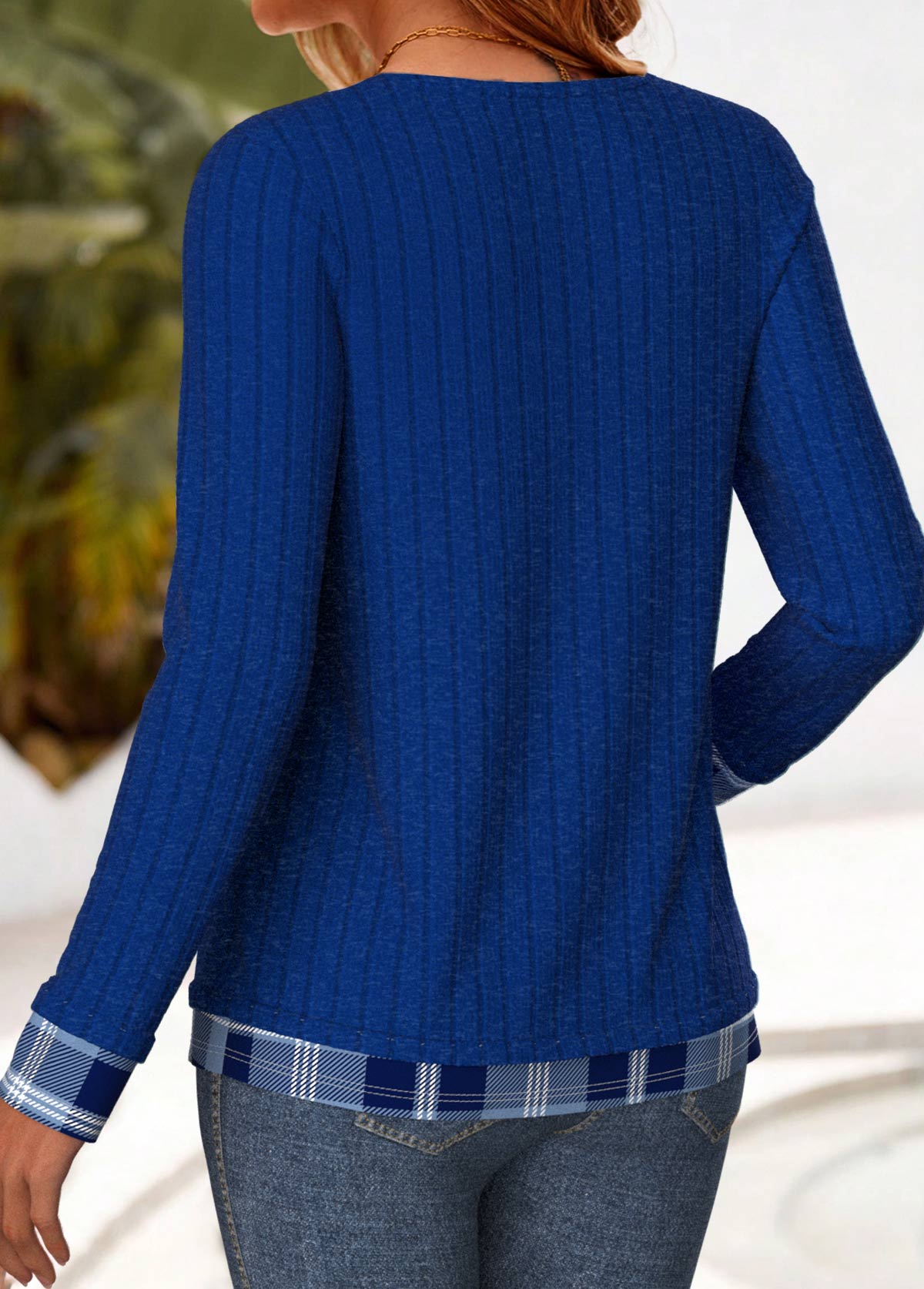 ensemble deux pièces en faux plaid bleu à boutons rotita