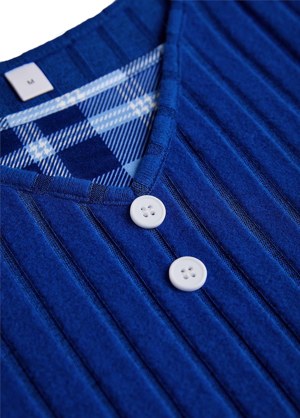 ensemble deux pièces en faux plaid bleu à boutons rotita