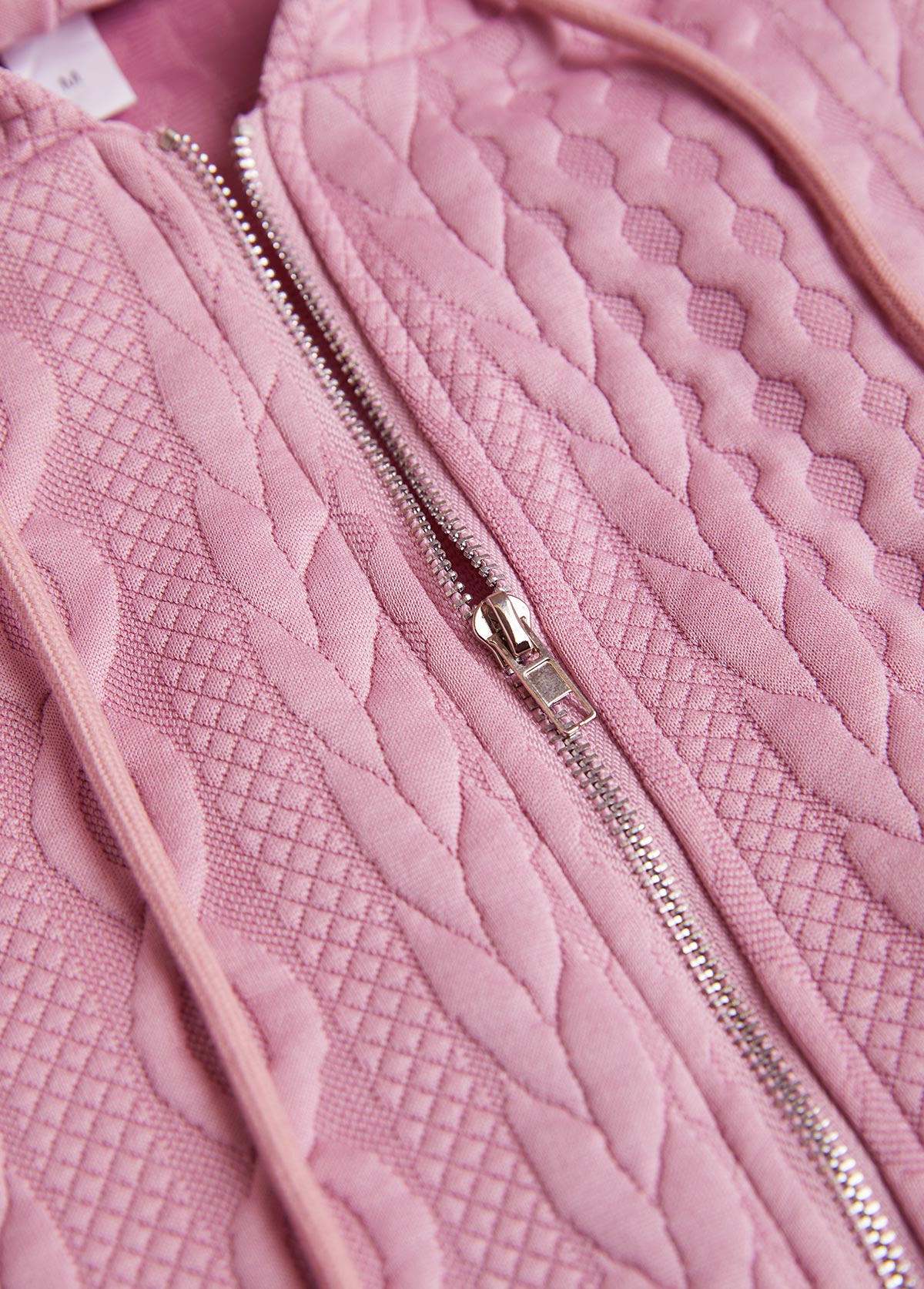 Pink tops,Plain Color tops,ROTITA Jacquard Pink Long Sleeve Zipper Hoodie