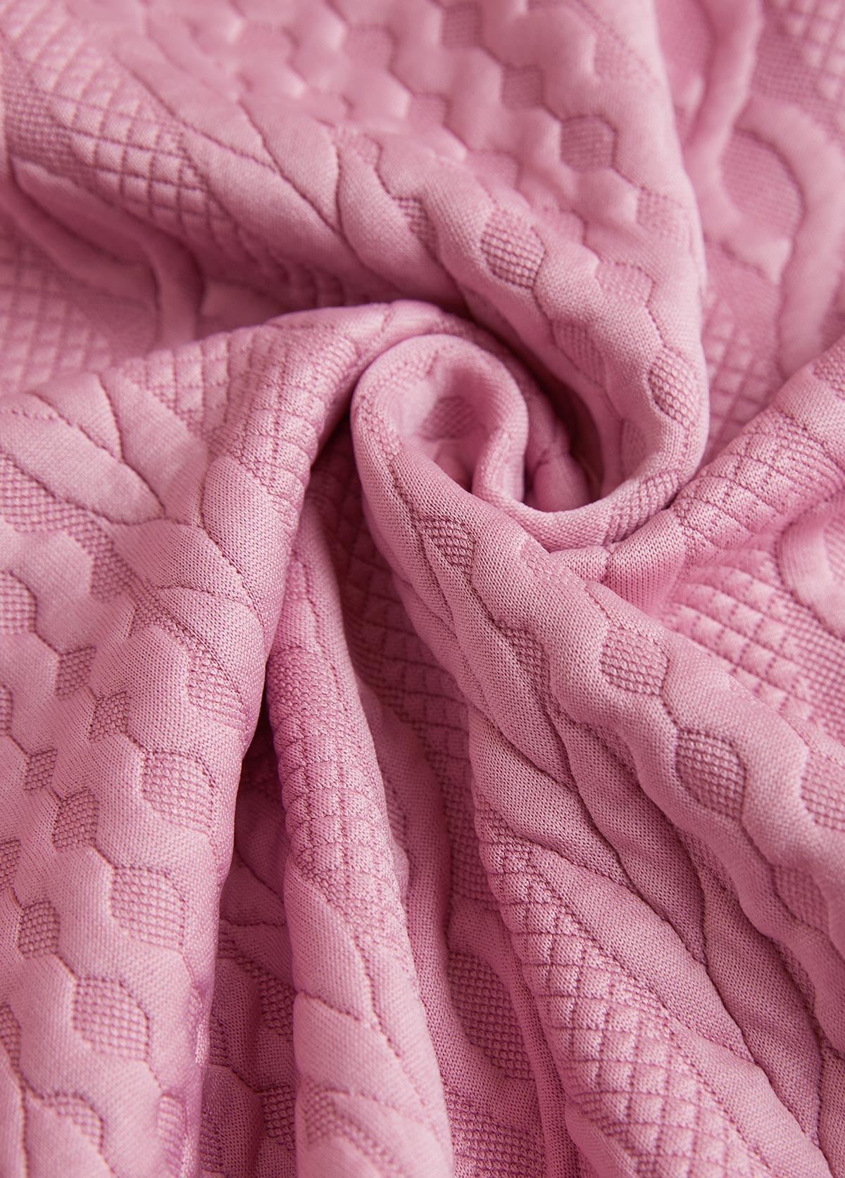 Pink tops,Plain Color tops,ROTITA Jacquard Pink Long Sleeve Zipper Hoodie