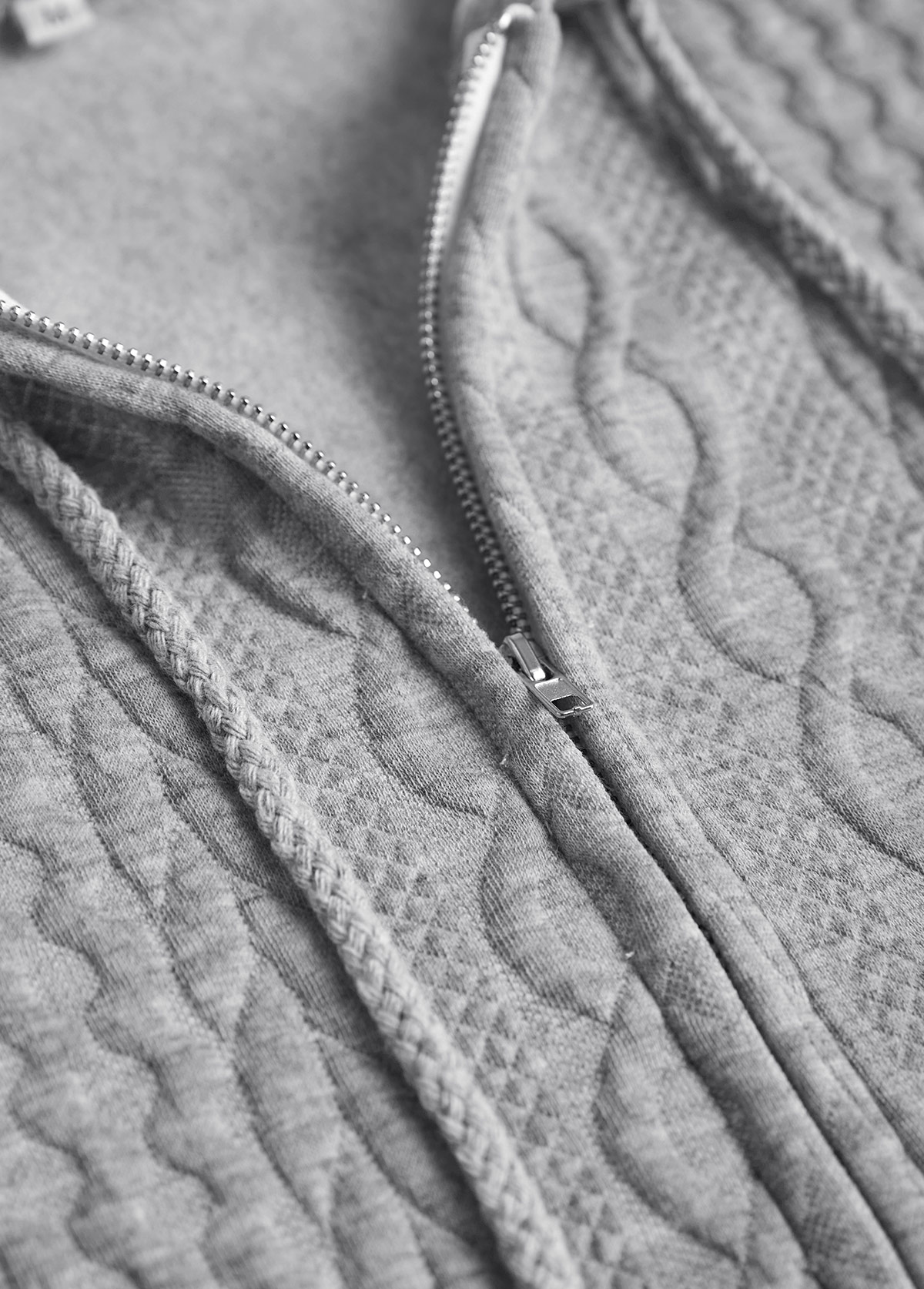ROTITA Plus Size Jacquard Grey Hooded Long Sleeve Coat