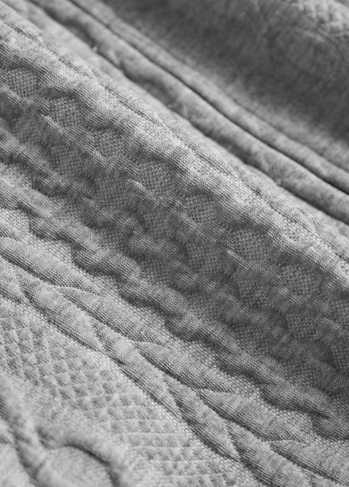 ROTITA Plus Size Jacquard Grey Hooded Long Sleeve Coat