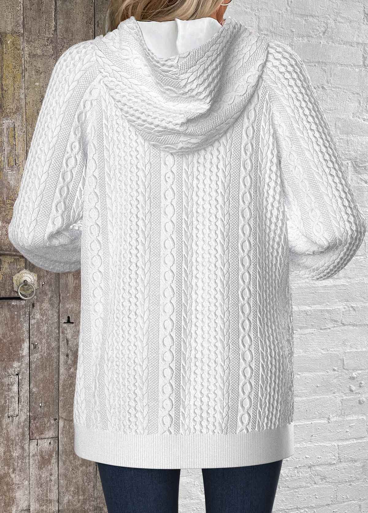 White tops,Plain Color tops,ROTITA Split Pocket White Long Sleeve Hoodie