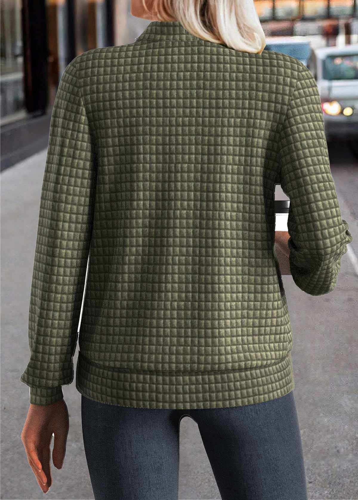 veste à manches longues et col montant en jacquard vert olive rotita