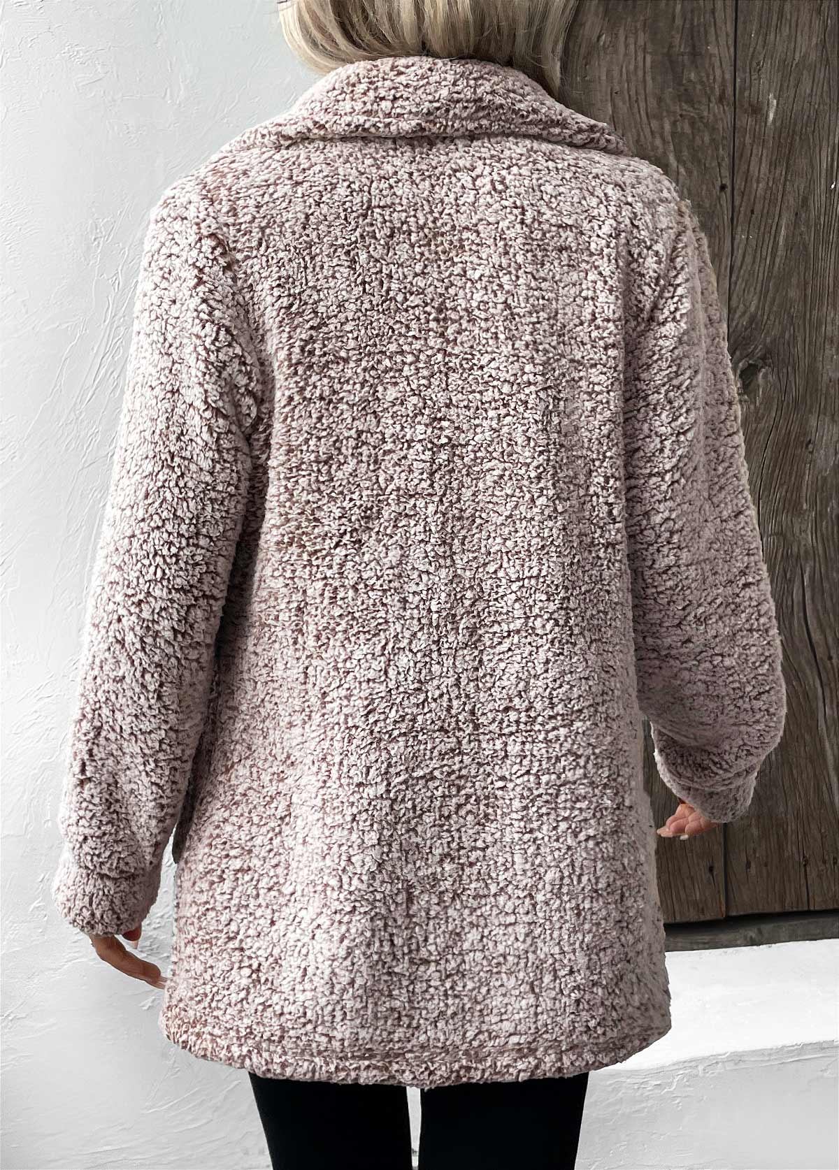 Gray Brown tops,Plain Color tops,Button Gray Brown Turn Down Collar Long Sleeve Coat