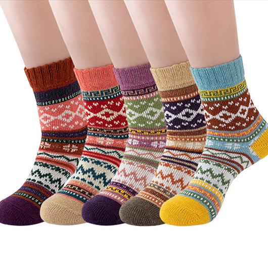 Multi Color accessories,Geometric accessories,Christmas Geometric Print Multi Color Mid Calf Socks