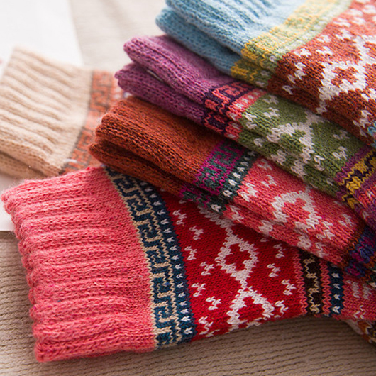 Multi Color accessories,Geometric accessories,Christmas Geometric Print Multi Color Mid Calf Socks