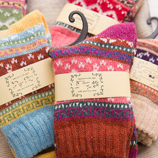 Multi Color accessories,Geometric accessories,Christmas Geometric Print Multi Color Mid Calf Socks