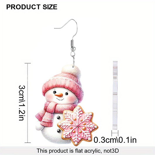 Pink jewelry,Christmas jewelry,Christmas Snowflake Pink Snowman Design Earrings