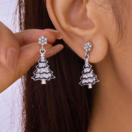 Silver jewelry,Plants jewelry,Christmas Tree Silver Alloy Plant Earrings