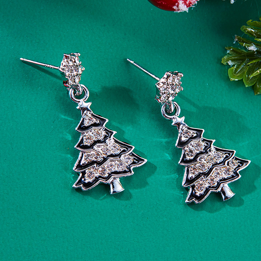 Silver jewelry,Plants jewelry,Christmas Tree Silver Alloy Plant Earrings