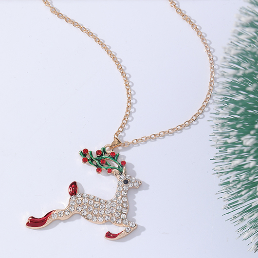 Golden jewelry,Animal Print jewelry,Christmas Reindeer Design Golden Alloy Necklace