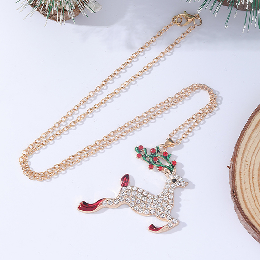 Golden jewelry,Animal Print jewelry,Christmas Reindeer Design Golden Alloy Necklace