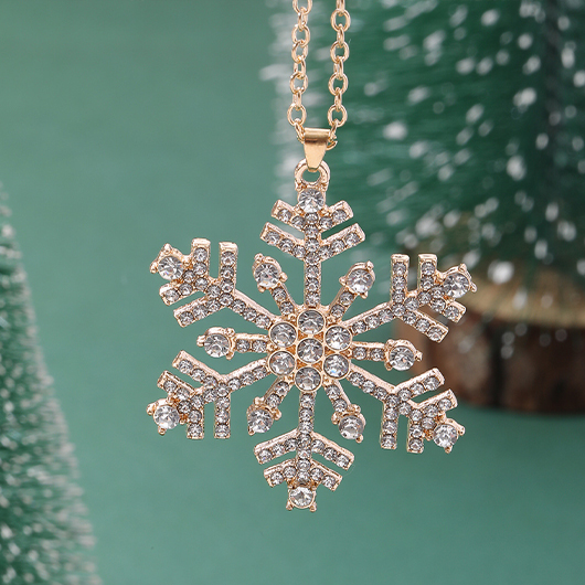 Golden jewelry,Geometric jewelry,Christmas Snowflake Design Golden Alloy Necklace