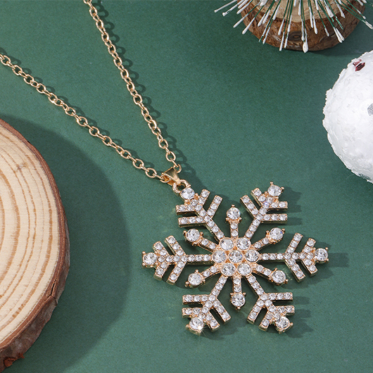 Golden jewelry,Geometric jewelry,Christmas Snowflake Design Golden Alloy Necklace