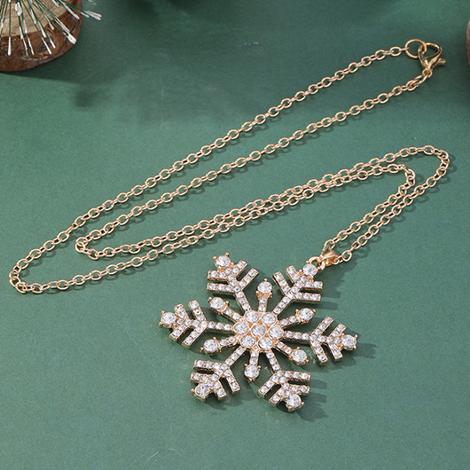 Golden jewelry,Geometric jewelry,Christmas Snowflake Design Golden Alloy Necklace