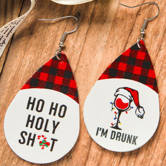 boucles d'oreilles lettres en similicuir rouge de Noël