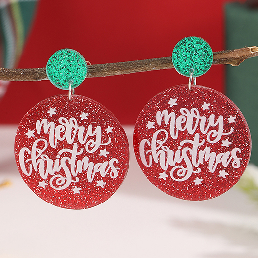 Red jewelry,Letter jewelry,Christmas Round Design Red Letter Earrings