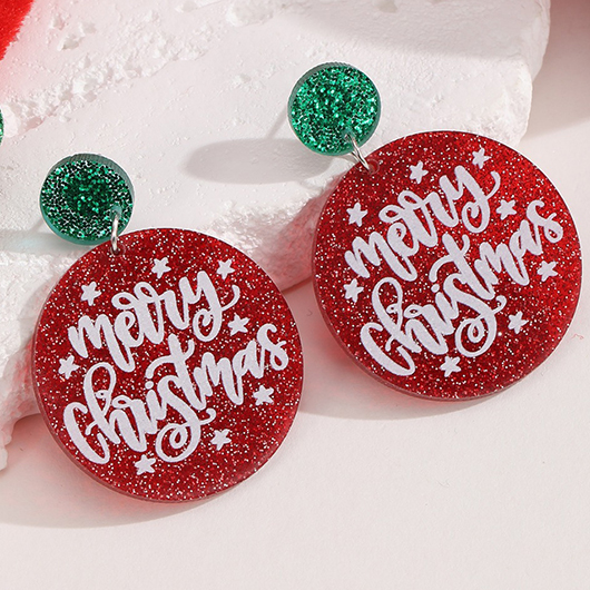 Red jewelry,Letter jewelry,Christmas Round Design Red Letter Earrings