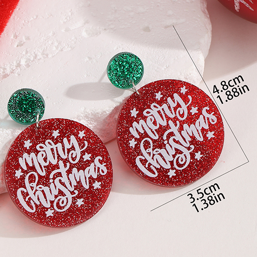 Red jewelry,Letter jewelry,Christmas Round Design Red Letter Earrings