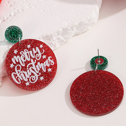 Red jewelry,Letter jewelry,Christmas Round Design Red Letter Earrings